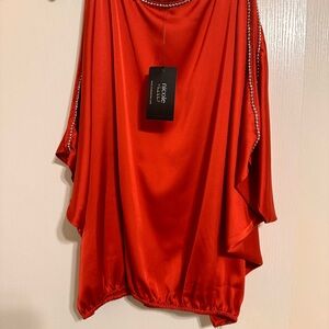 Silky satin Draped Top with Beaded Trim